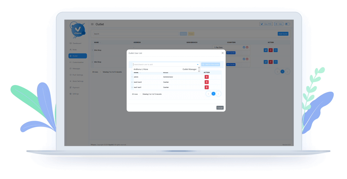 Add or Set User in Outlet